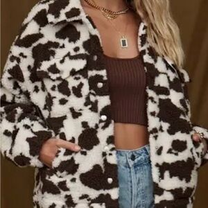 12th Tribe Cow Print Teddy Jacket